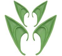Fantasyon 2 Pairs Latex Elf Ear Green Fairy Elf Ears Soft Pointed Goblin Ears Pixie Ears Hobbit Ears Cosplay Dress Up Costume Accessories for Halloween Party Props