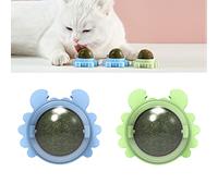 Fantasyon 2 PCS Catnip Balls Toy for Cats Edible Wall Ball Rotatable Natural Catnip Roller Ball Cat Teeth Cleaning Interactive Toy for Indoor Cats Playing Chewing (blue green)