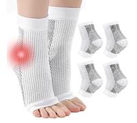 Fantasyon 4 Pairs Plantar Fasciitis Socks, Neuropathy Socks Compression Socks Neuro Socks for Women Men Ankle Support for Sprained Ankle for Sport Arthritis Pain Relief-White,S/M