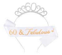 Fantasyon 60th Birthday Crown with Tiara, Crystal Rhinestone Tiara for 50th Birthday Gift Party Accessories