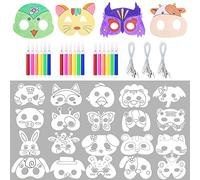 Fantasyon 66pcs Animal Masks Set for Kids DIY Colour-in Mask White Card DIY Graffiti Masks Hand Painting Art Craft for Halloween Decorations Birthday Party Safari Jungle Forest Theme Dress-Up