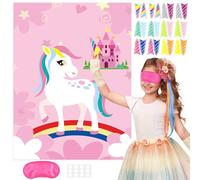 Fantasyon Pin the Horn on the Unicorn, Pin the Tail Party Games with 72x54 cm Poster,24 Horns,1 Eye Mask, Unicorn Birthday Party Decorations Christmas Activities Crafts Party Supplies