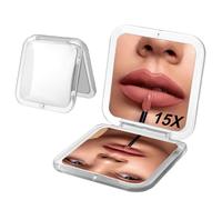 Fantasyon Premium Compact Mirror 15X Magnifying Mirror, White Travel Folding Vanity Makeup Mirrors for Purse,Handbag and Pocket, Portable Double-Sided Magnifying Cosmetic Mirror without Distortion