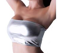 fantasystore B87 - Size 10 (to Fit: 28-30 Inch Under Bust / 6-7 Inch Length) Silver Metallic Foil Spandex Elastane Boobtube Mini Bra Top No Support