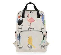 FANTAZIO Animals Bird Toucan Flamingo And Parrot Backpack Casual Daypack