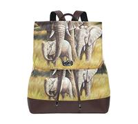 FANTAZIO Backpacks African Animals Elephant Family School bag leather Daypack