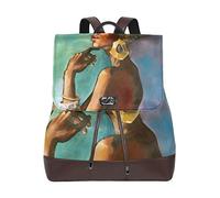 FANTAZIO Backpacks African Princess Oil Painting School bag leather Daypack