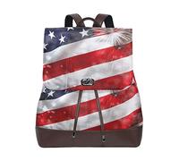 FANTAZIO Backpacks America Flag With Firework Independence Day School bag leather Daypack