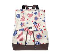 FANTAZIO Backpacks American Flag Heart Ball School bag leather Daypack