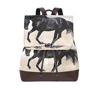 FANTAZIO Backpacks Black Horse Running School bag leather Daypack