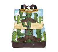 FANTAZIO Backpacks Cactus Character With Mexican Hat School bag leather Daypack