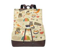 FANTAZIO Backpacks Cartoon Animal Fox Bear And Owl School bag leather Daypack