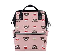 FANTAZIO Backpacks Cartoon Bear And Cup Cake School bag canvas Daypack