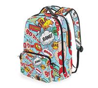 FANTAZIO Backpacks Comic Speech Bubbles Bang! Boom! Pattern with Detachable Cross Bag Daypack
