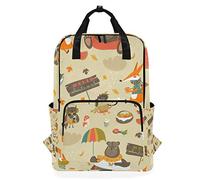 FANTAZIO Cartoon Animal Fox Bear And Owl Backpack Casual Daypack