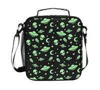 FANTAZIO Insulated Lunch Box Green Alien UFO Moon Lunch Bag Lunch Organizer