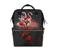 FANTAZIO Mummy Bag Backpack Amazing Flamingos Birds And Poppies Flowers School Bag