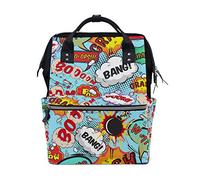 FANTAZIO Mummy Bag Backpack Comic Speech Bubbles Bang! Boom! Pattern School Bag