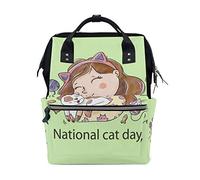 FANTAZIO Mummy Bag Backpack Cute Girl Smiling Hugging A Cat School Bag