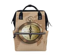 FANTAZIO Mummy Bag Backpack Golden Compass On World Map School Bag