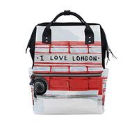 FANTAZIO Mummy Bag Backpack London Bus Watercolor School Bag