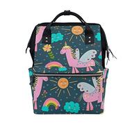 FANTAZIO Mummy Bag Backpack Pink Unicorns With Wings Pattern School Bag