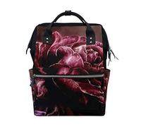 FANTAZIO Mummy Bag Backpack Red Rose Petals Flowers School Bag