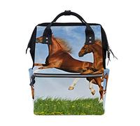 FANTAZIO Mummy Bag Backpack Two Horses Frolic On The Plain School Bag