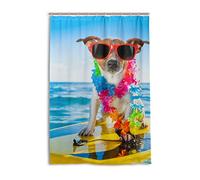 FANTAZIO Shower curtain Jack Russell Terrier Dog Surfing Polyester Bath curtain with thicken C-shape hookers for bathroom Waterproof 1 piece 48x72in