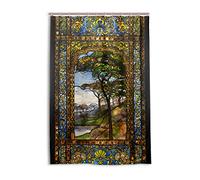 FANTAZIO Shower curtain Stained Glass Windows Polyester Bath curtain with thicken C-shape hookers for bathroom Waterproof 1 piece 48x72in