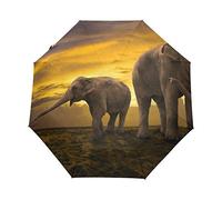 FANTAZIO three fold Travel Umbrella Elephants Family On Sunset Picture auto open umbrella Lightweight