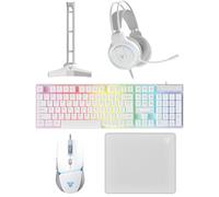 FANTECH 5 in-1 Gaming Keyboard and Mouse Combo, Rainbow LED Backlit Wired Keyboard, Headset and Headphone Stand Gaming Mouse Pad,Wired Mice, for,PC,Laptop,Xbox White