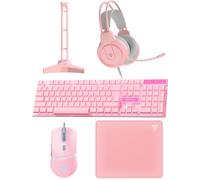 FANTECH Wired Gaming Keyboard and Mouse Set, Over-Ear Headphone and Headset Stand, Gaming Mouse Pad Wired RGB Rainbow Mice, PC Beginner Gamer Basic 5 in-1 for,PC,Laptop,Xbox Pink