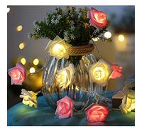 Fantes LED Rose Flower String Lights Battery Operated for Wedding Party Birthday Festival Decor (Pink + Warm White, 16.ft 50LED)