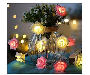 Fantes LED Rose Flower String Lights Battery Operated for Wedding Party Birthday Festival Decor (Pink + Warm White, 16.ft 50LED)