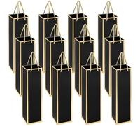 FANTESI 12 PCS Wine Bottle Gift Bag, Sturdy Paper Single Bottle Wine Bag with Handles, Reusable Wine Tote Bag for Christmas, Birthday, Valentines, Wedding, Anniversaries(Black)