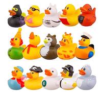 FANTESI 15 Pack Rubber Ducks, Bath Ducks, Baby Bath Toys, Mini Floating Duck Bath Toys, Suitable Party Supplies, Helmets, Car Decoration