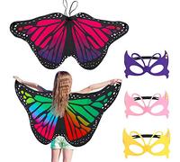 FANTESI 2 Pcs Kids Butterfly Wings, Halloween Fairy Butterfly Cape Wings Costume Butterfly Shawl Pixie Poncho Costume for Boys Girls Dress Up Princess Pretend Play Party Favors
