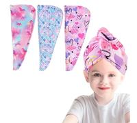 FANTESI 3 Pack Kids Hair Wrap Towel, Microfibre Hair Towel, Hair Towel Turban, Hair Towel Wrap, Unicorn Mermaid Heart Pattern Microfibre Hair Towels Rapid Drying Hair Towel Turban for Girls Women