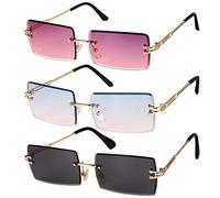 FANTESI 3 Pcs Square Rimless Sunglasses Fashion Frameless Glasses Eyewear Rectangle Transparent Glasses for Women Men (Random Color)