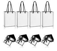 FANTESI 4Pcs Jewellery Gift Boxes with 4Pcs Gift Bags Small Gift Boxes with Black Bow-Knot Paper Presents Gift Bags for Rings Earrings Necklace Bracelet Jewellery Box (7.5x7.5x3.5cm)