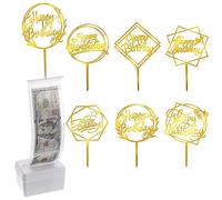 FANTESI Cake Money Box Kit, 107 Pieces Money Cake Pull Out Kit Reusable Money Pulling Box with 100 Transparent Bag and 6 Happy Birthday Cupcake Topper for Cake Decoration Party Supplies (Gold)