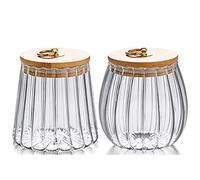 FANTESTICRYAN Glass Coffee Nuts Canister Airtight Storage Jar Petal Decorative Container with Bamboo Lid Metal Handle Easy to Grasp (small set)