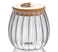 FANTESTICRYAN Glass Coffee Nuts Canister Airtight Storage Jar Petal Decorative Container with Bamboo Lid Metal Handle Easy to Grasp (large oval)