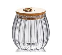 FANTESTICRYAN Glass Coffee Tea Canister Airtight Sotrage Jar Petal Decorative Container with Bamboo Lid Metal Handle Easy to Grasp 700ml (23oz)