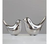 FANTESTICRYAN Small Birds Statues Gold Home Decor Modern Style Figurine Decorative Ornaments for Living Room, Bedroom, Office Desktop, Cabinets (M&L, Silver)