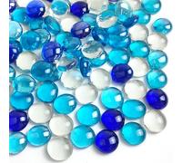 FANTIAN 100 Pcs Blue Glass Beads for Vases, Flat Bule Glass Pebbles for Vase, Aquarium, Wedding Decoration, Bird Fountain, Candle and Mosaic