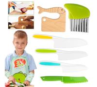 FANTICDE -Mini Chef Knife Set for Kids 8PCS Kids Cooking Sets Real-Toddler Safe Knives Set for Real Cooking with Plastic Toddler Safe Knives Crinkle Cutter