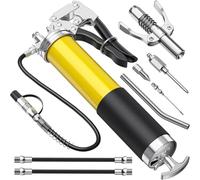 Fantictas Grease Gun Kit, 8000 PSI Leak-Proof Pistol Grip Grease Gun with Lock Coupler, 18" Spring Flex Hose, 14oz Load, 2 Standard Hose, Grease Injector, Needle, Coupler, Rigid Pipe, Sharp Nozzle