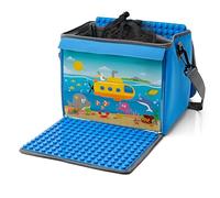 fantifant Building Block Bag with Fold-Out Building Plate Suitable for Building Blocks of Many Brands, Blue (sea Blue), XL - für große Steine, Colourful Bag with beustein Plate